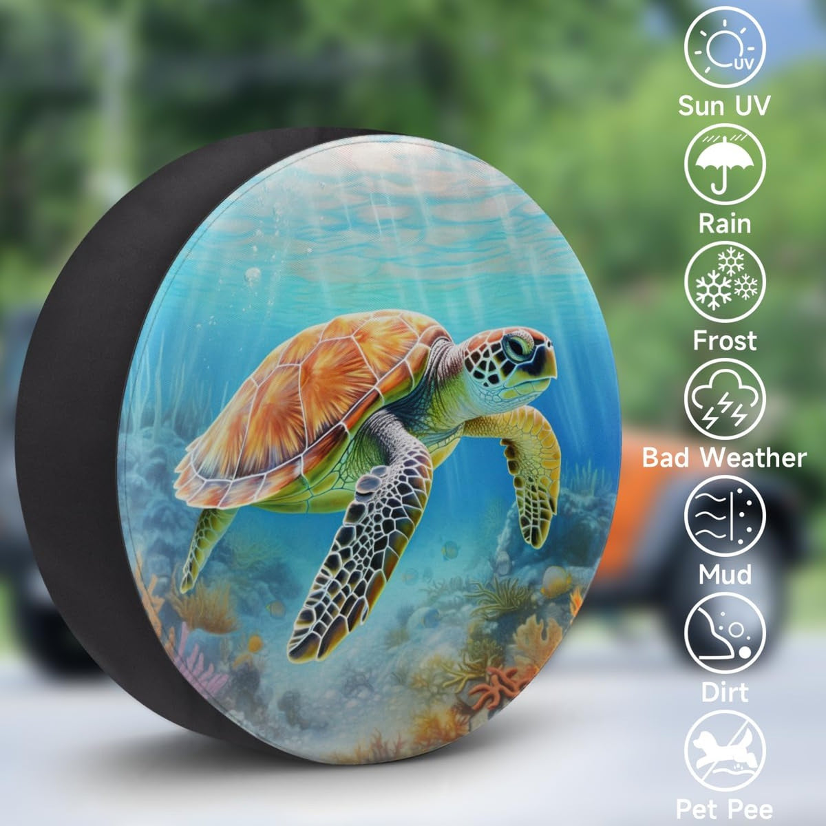 16 Inch Waterproof Tire Cover with Sea Turtle Design for RV SUV Trailer