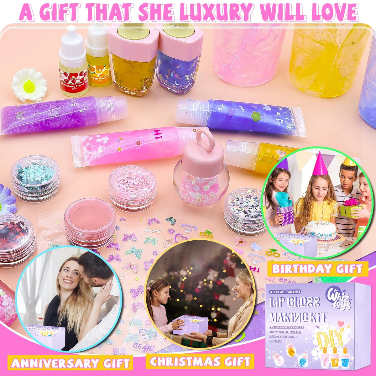 DIY Lip Gloss Making Kit with Moisturizing Base & Accessories - 74 Pieces