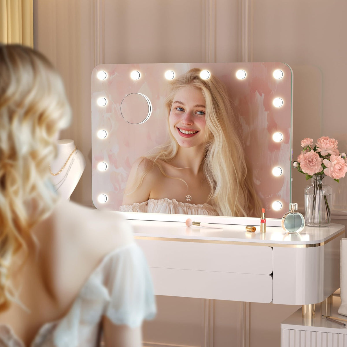 Hollywood Lighted Vanity Mirror with Dimmable LED, 28x20 Inches, Touch Control