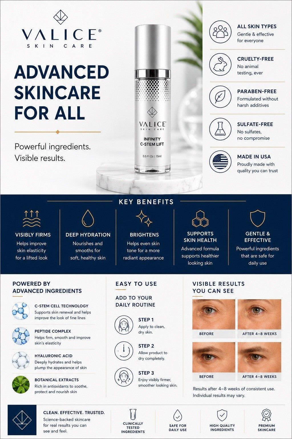 Instant Face Lift Serum with Peptides & Stem Cells for Youthful Skin