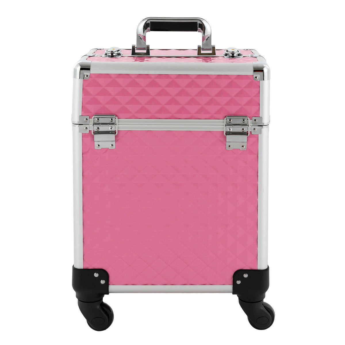 Rolling Aluminum Makeup Train Case with Lock & Wheels, Travel Cosmetic Organizer