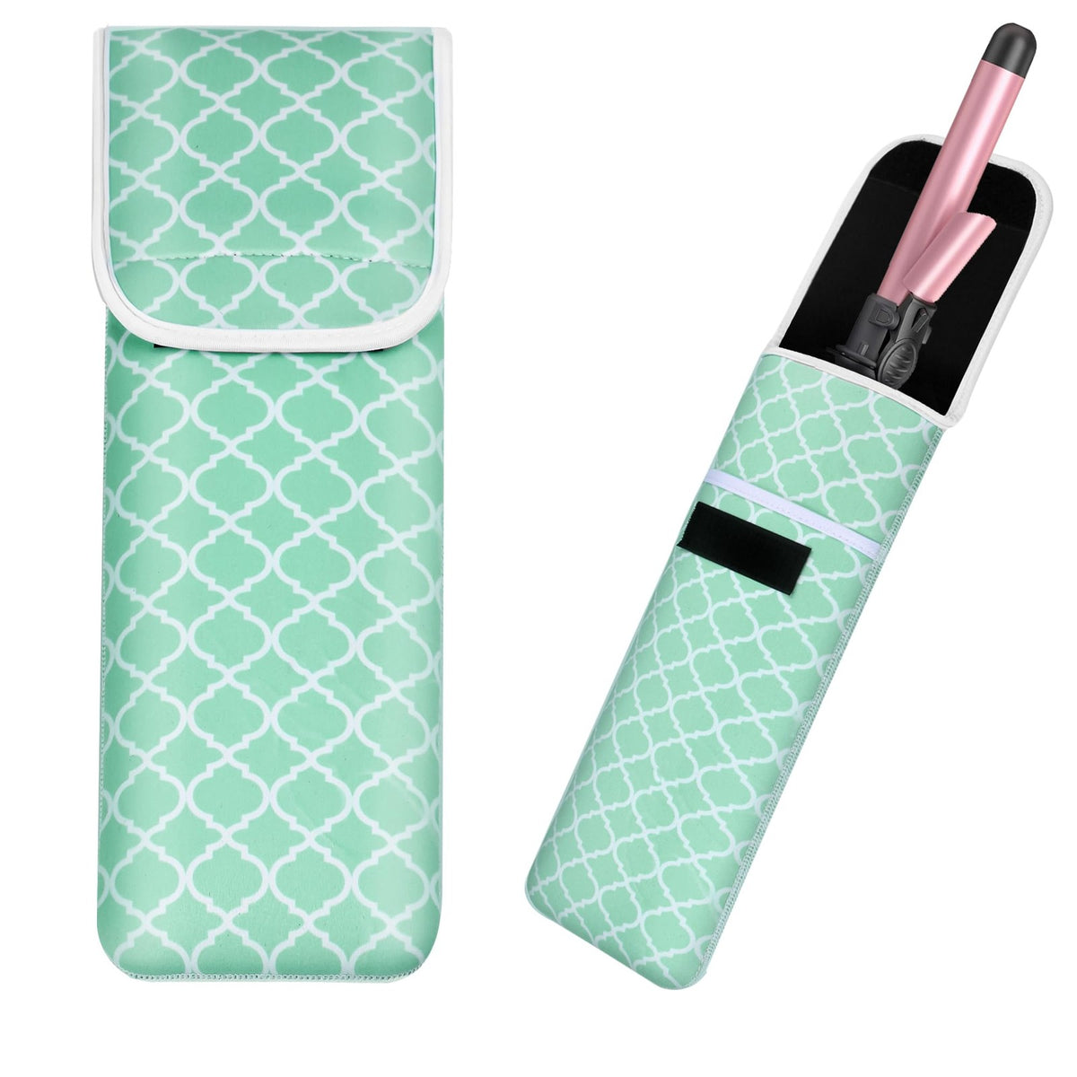 Heat Resistant Neoprene Curling Iron and Flat Iron Holder with Storage Pocket