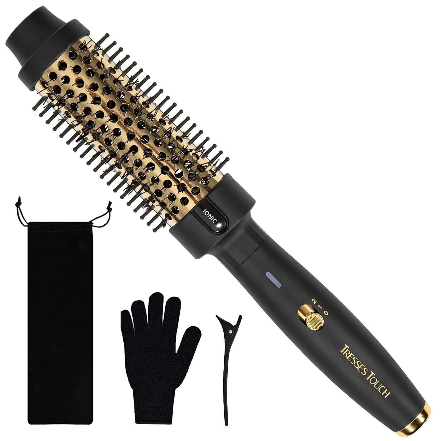 Thermal Round Hair Curling Brush 1.5 Inch with 2 Heat Settings - Black & Gold