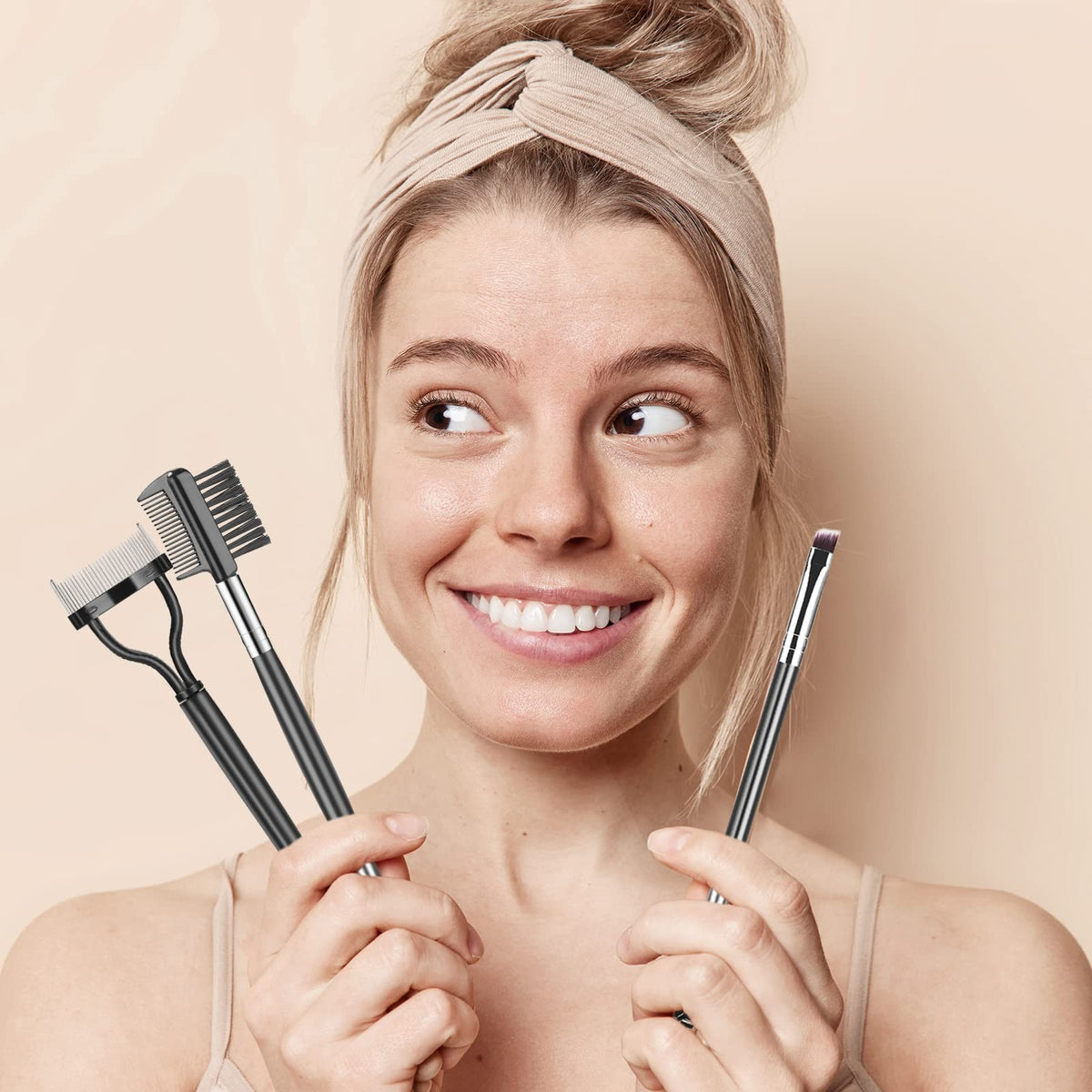 Eyebrow Brush & Eyelash Separator 3-Piece Makeup Tool Set - Black