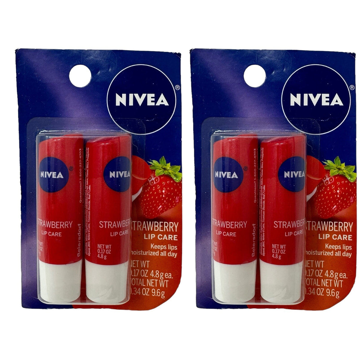 Nivea Strawberry Lip Balm Set - Tinted Scented Moisturizing Lip Care, 4 Pack