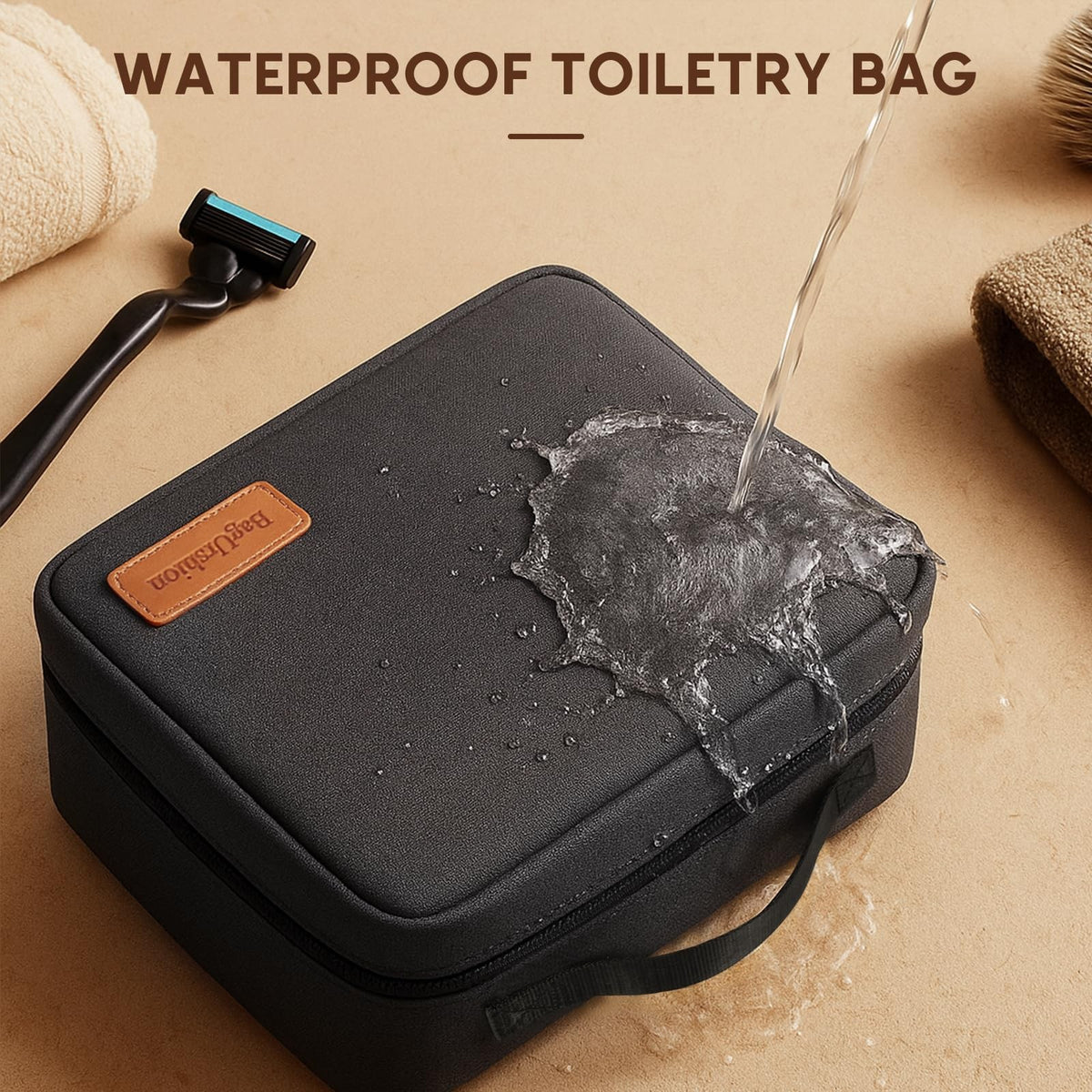 Water-Resistant Men's Toiletry Bag Travel Organizer Dopp Kit Black