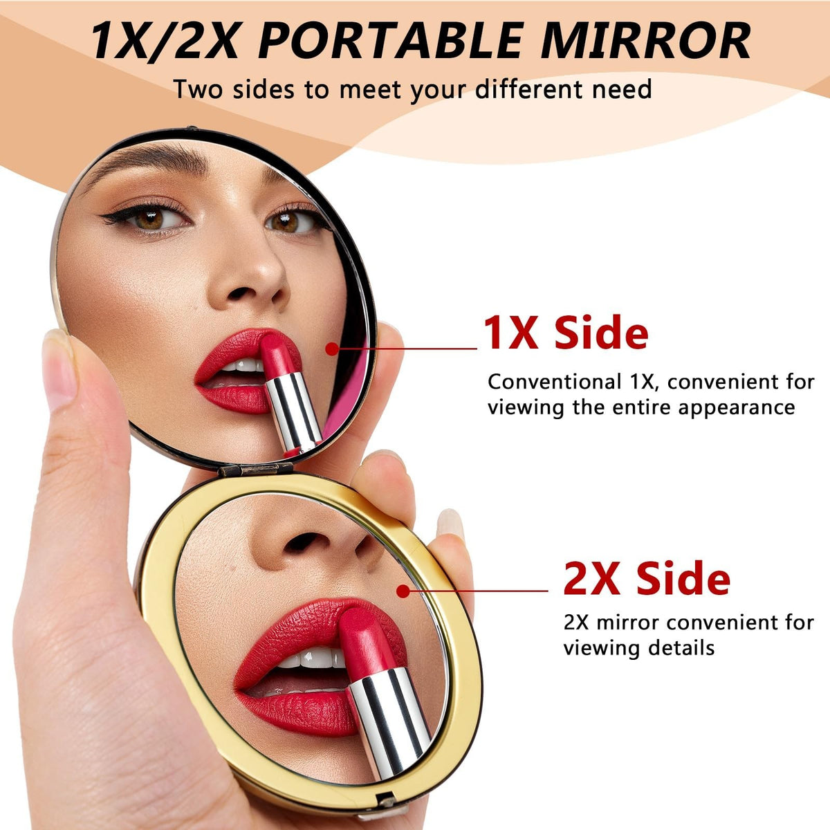 Oval Mini Portable Metal Folding Mirror with 2X Magnifier for Travel & Makeup