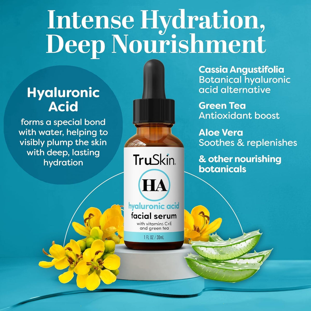 Hyaluronic Acid Facial Serum with Vitamin C & E - 1oz, Hydrating Skin Care