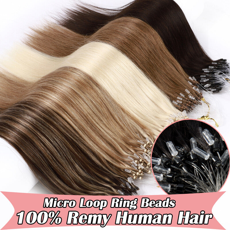 100% Real Remy Hair Extensions Micro Loop Ring Beads 100g/200 Strands