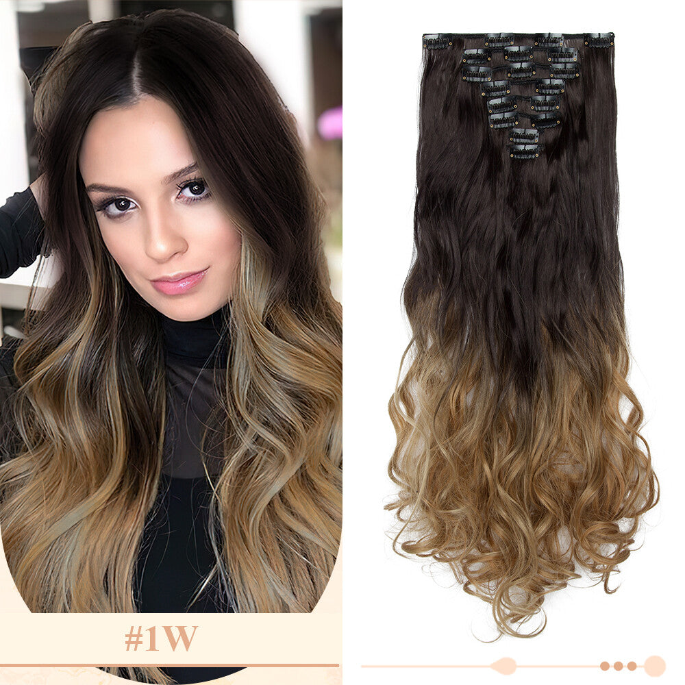 Clip-In Hair Extensions Full Head Ombre Highlight Synthetic Thick Hair 8-24 Inches