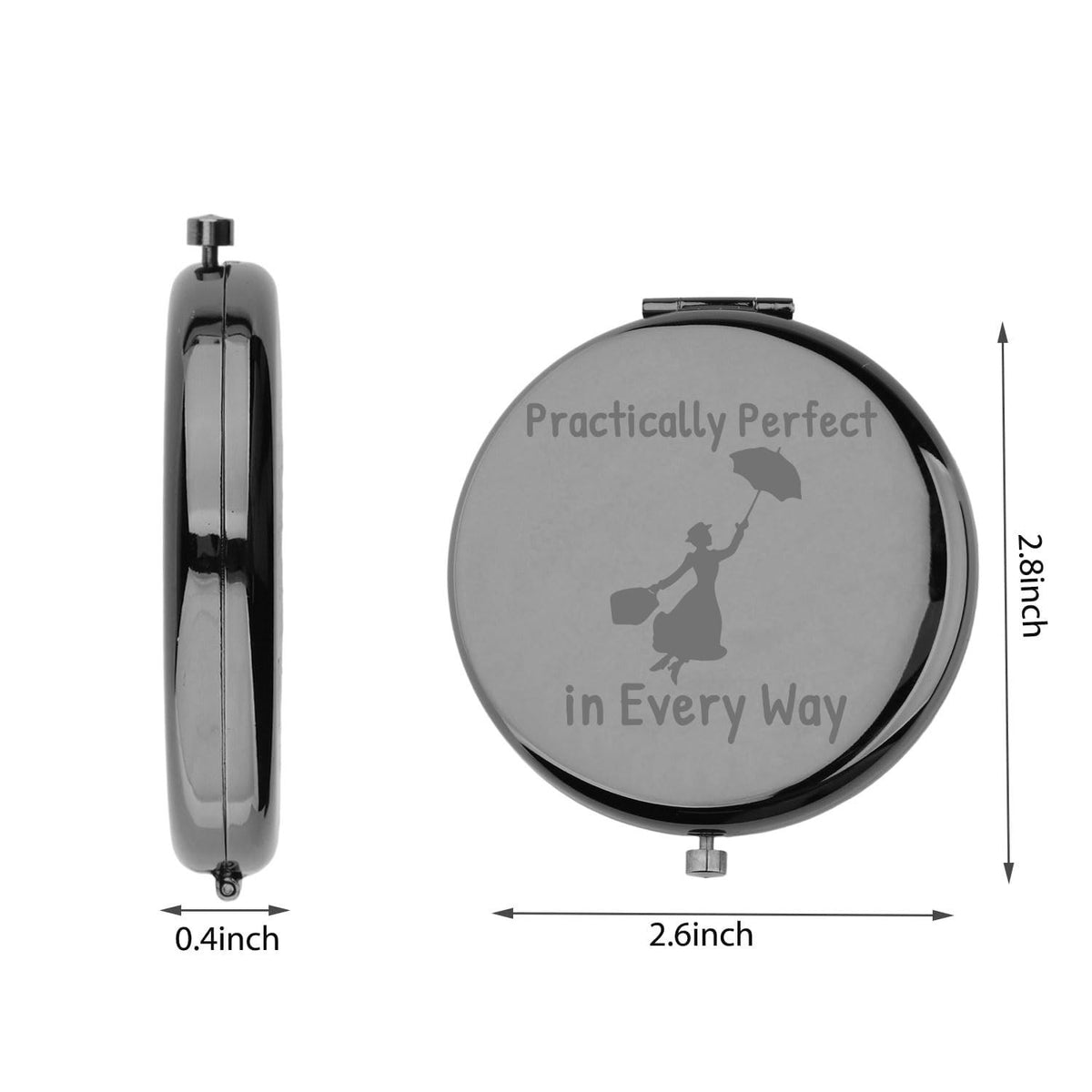 Practically Perfect in Every Way Movie Quote Makeup Mirror – 2.6 in Dual-Sided Magnifying Stainless Steel