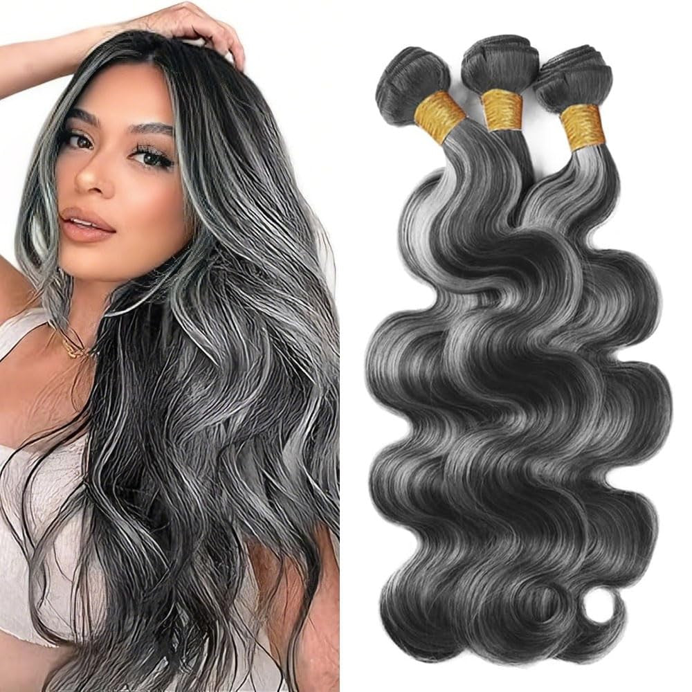 Grey Body Wave Human Hair Bundles - 18, 20, 22 Inch Brazilian Virgin Hair