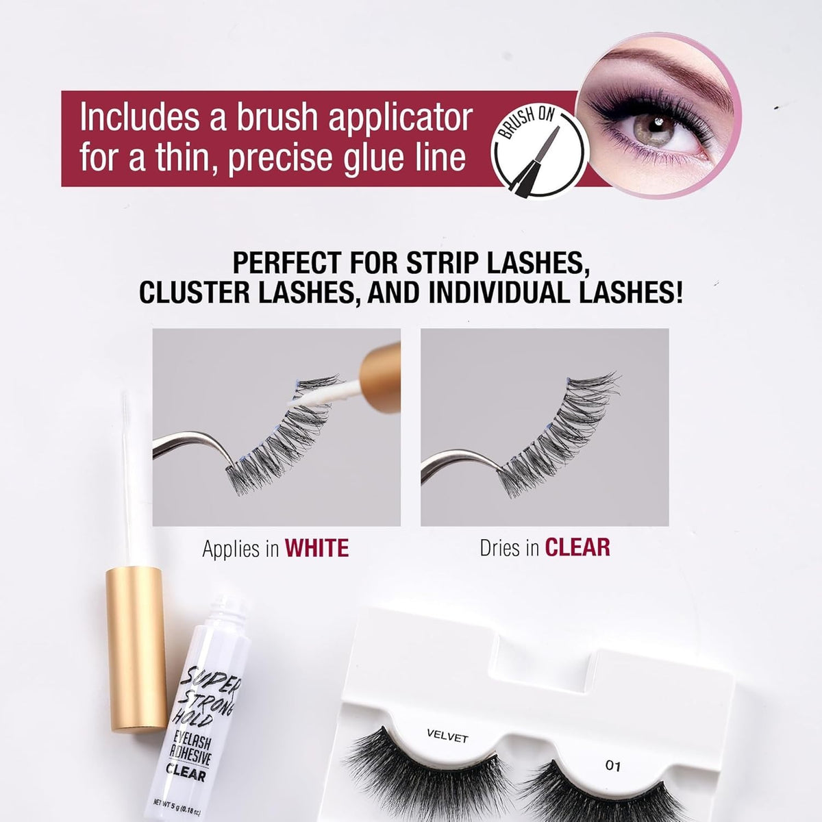 Latex-Free Lash Adhesive - Waterproof Hypoallergenic 48-Hour Bond, 2 Pack