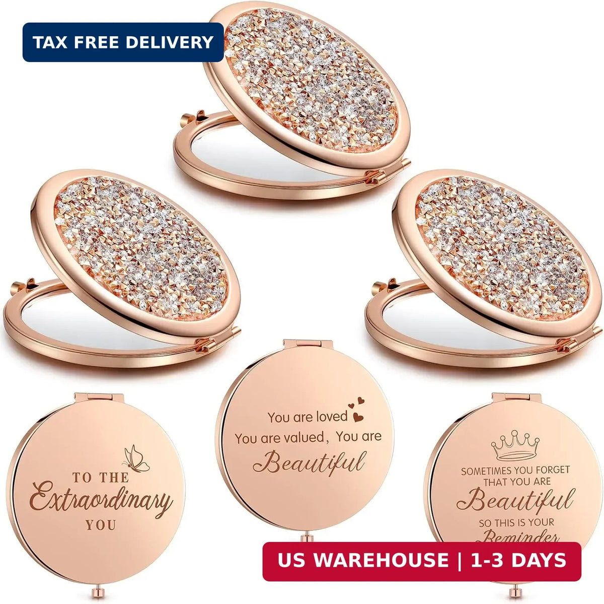 Set of 3 Inspirational Compact Pocket Mirrors with 2x Magnification