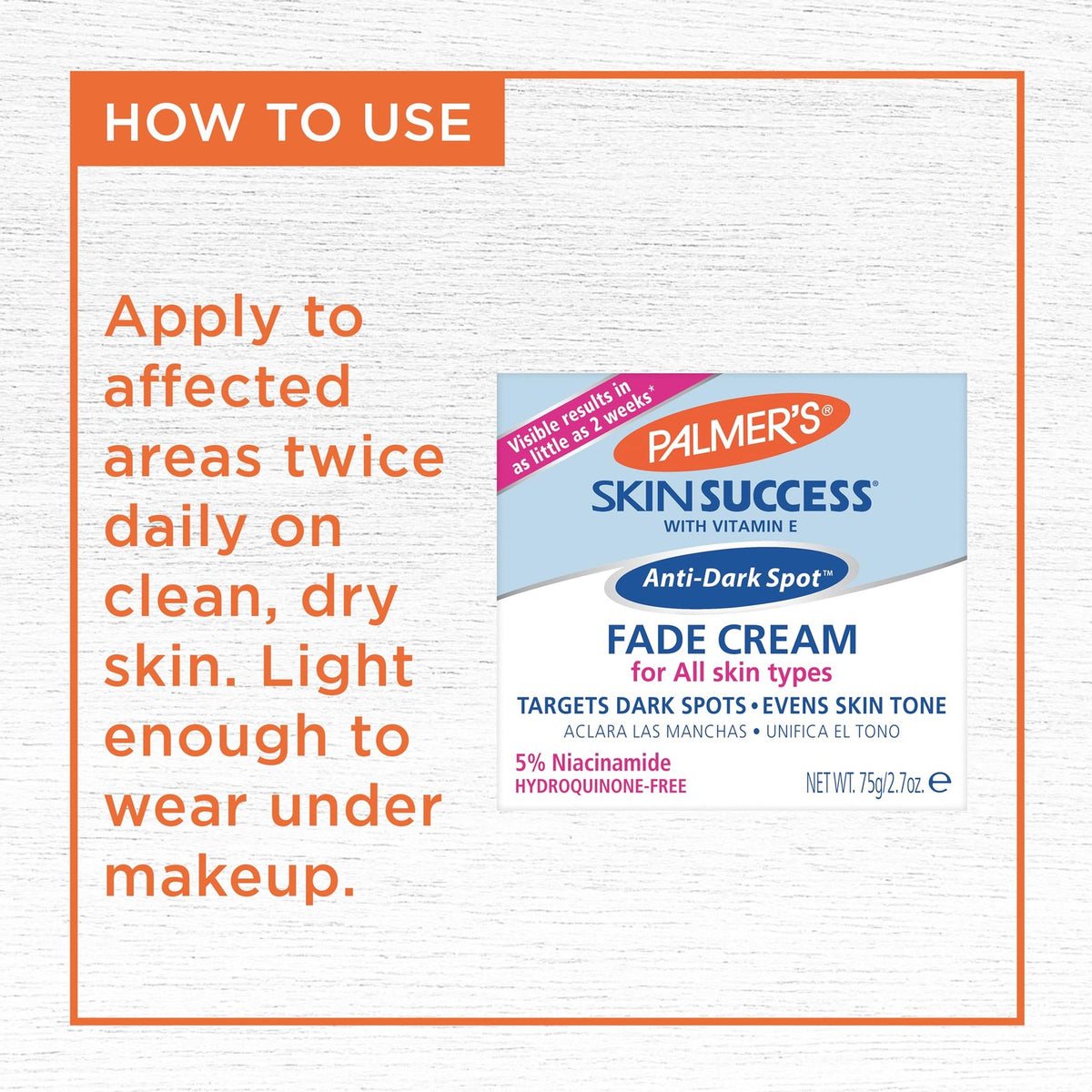 Anti-Dark Spot Fade Cream with Vitamin E & Niacinamide - 2.7 oz