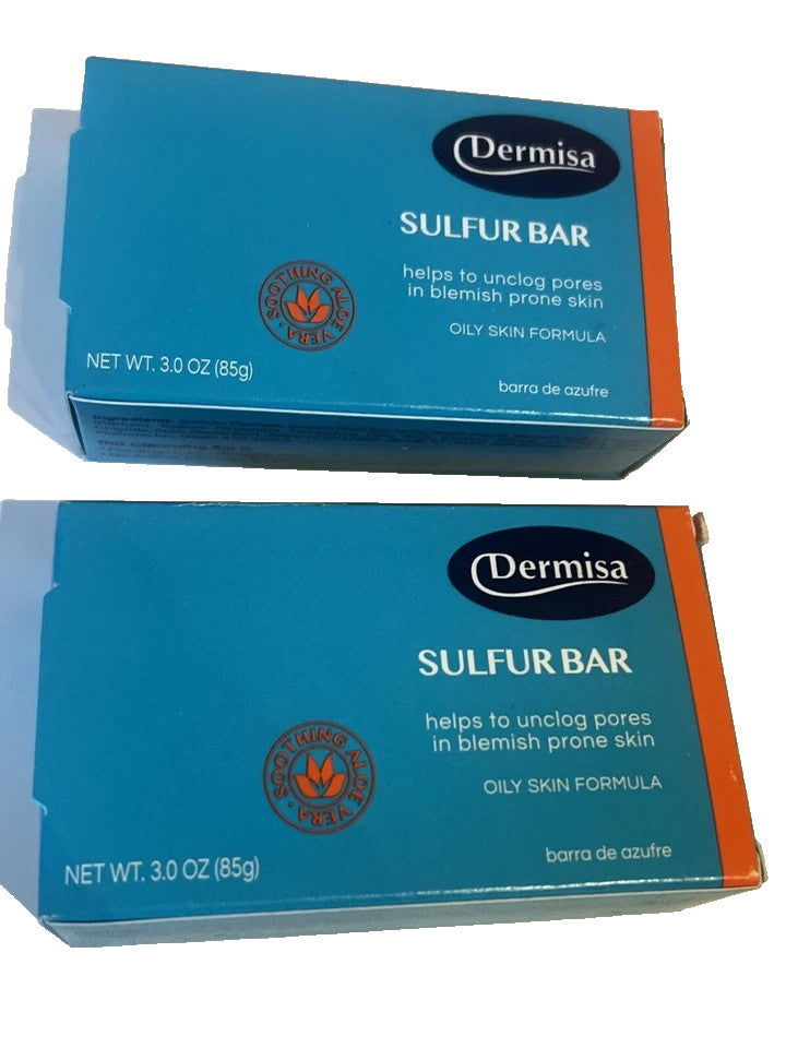 Sulfur Bar Soap for Acne & Oily Skin 3 Oz - 2 Pack with Brightening Bar Bonus
