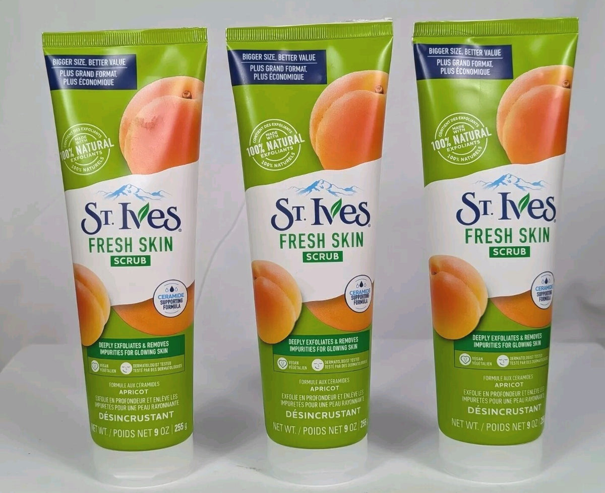 3 Pack St. Ives Fresh Skin Apricot Face Scrub Exfoliator, Clean &