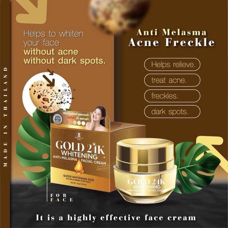 Gold 24K Whitening Anti-Melasma Facial Cream & Soap Set - Brightening Skincare for Uneven Skin Tone