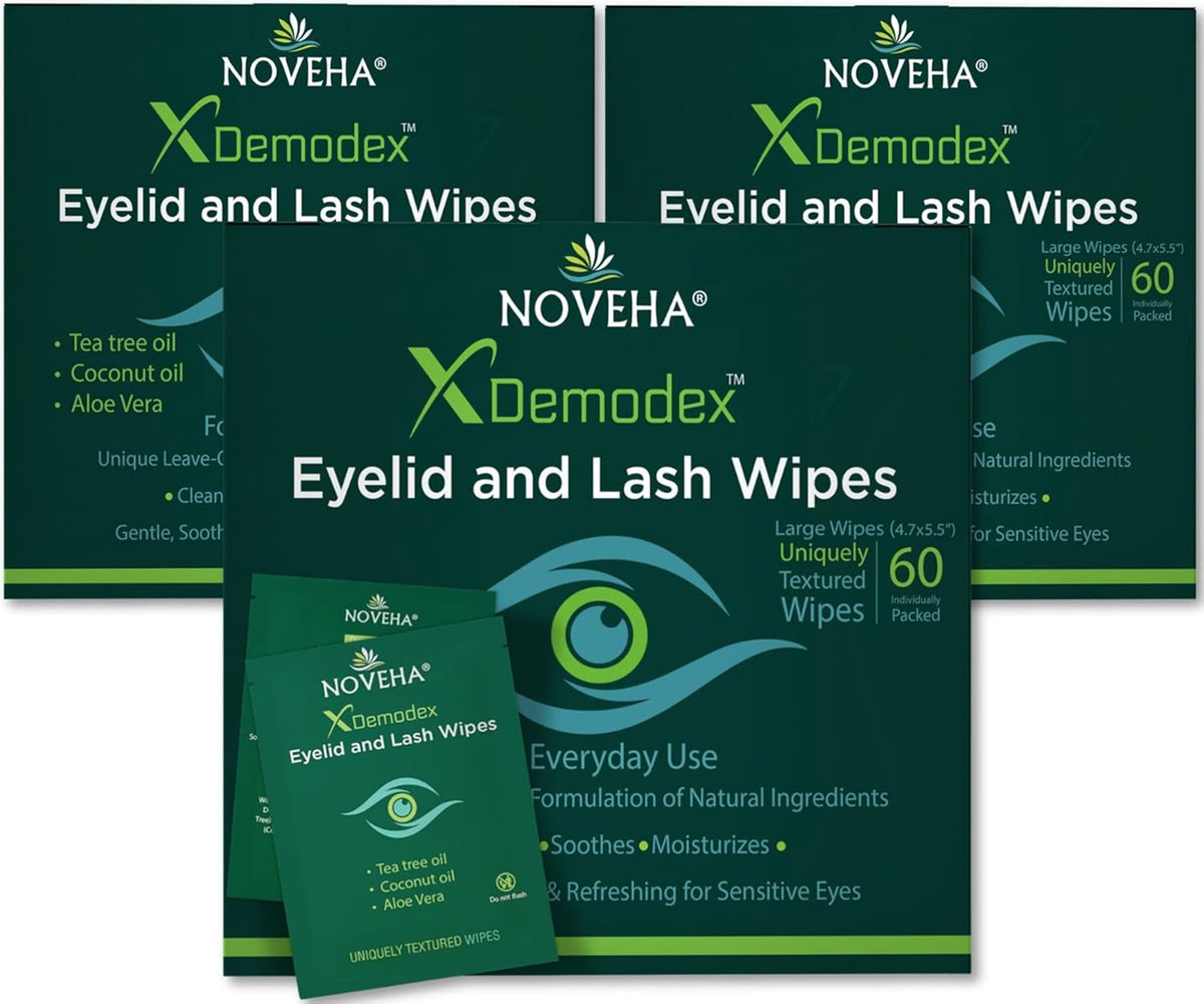 Eyelid and Lash Wipes - Demodex Treatment, 60 Individually Wrapped Extra-Strength Cleansing Wipes