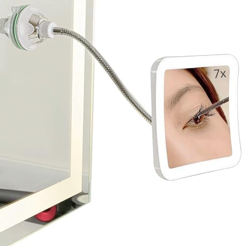 LED Lighted Makeup Mirror with 7X Magnification and Adjustable Gooseneck
