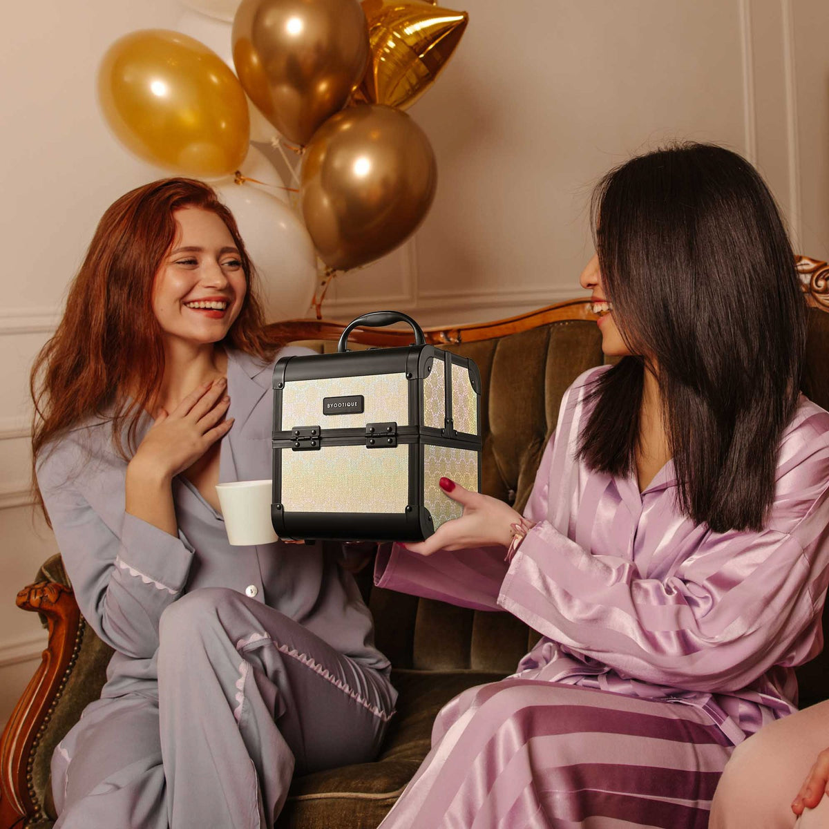 Makeup Train Case Organizer with Mirror 2-Tier Compact Storage