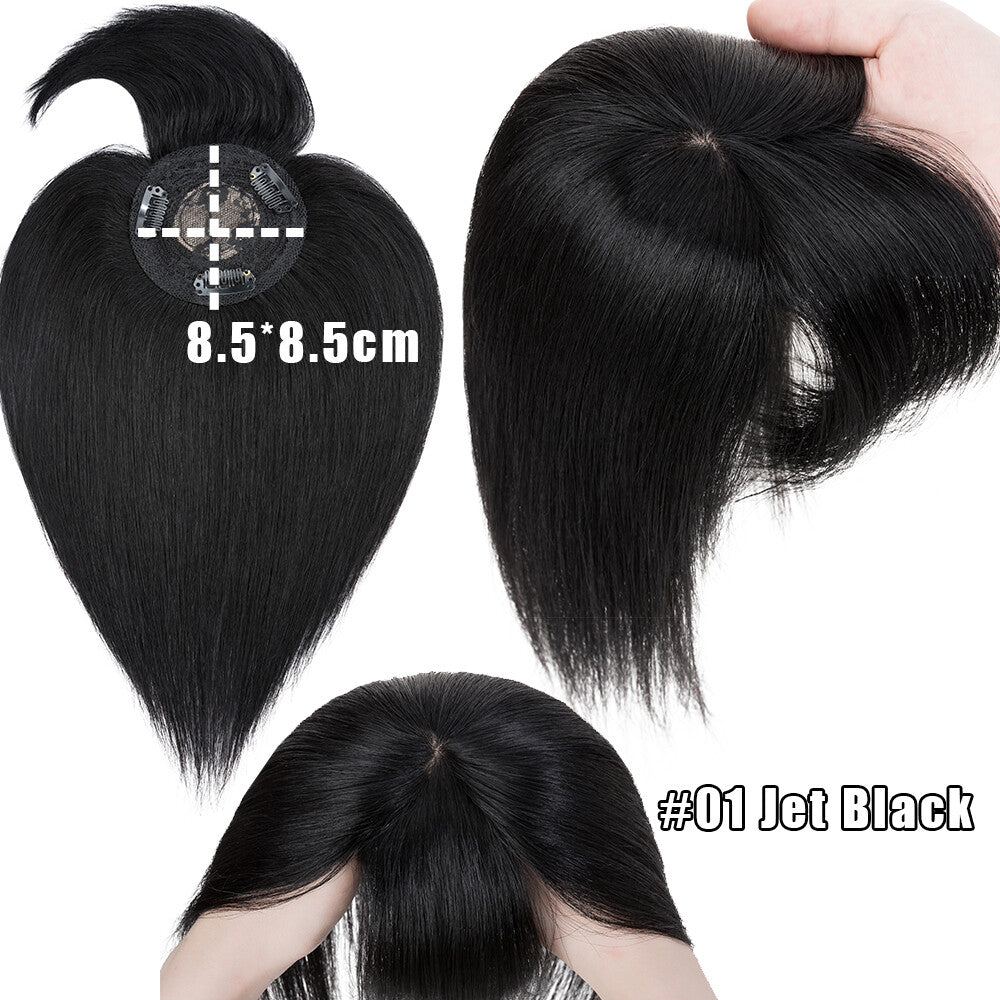 Remy Human Hair Topper with Bangs - Clip-In Hairpiece for Thinning Hair