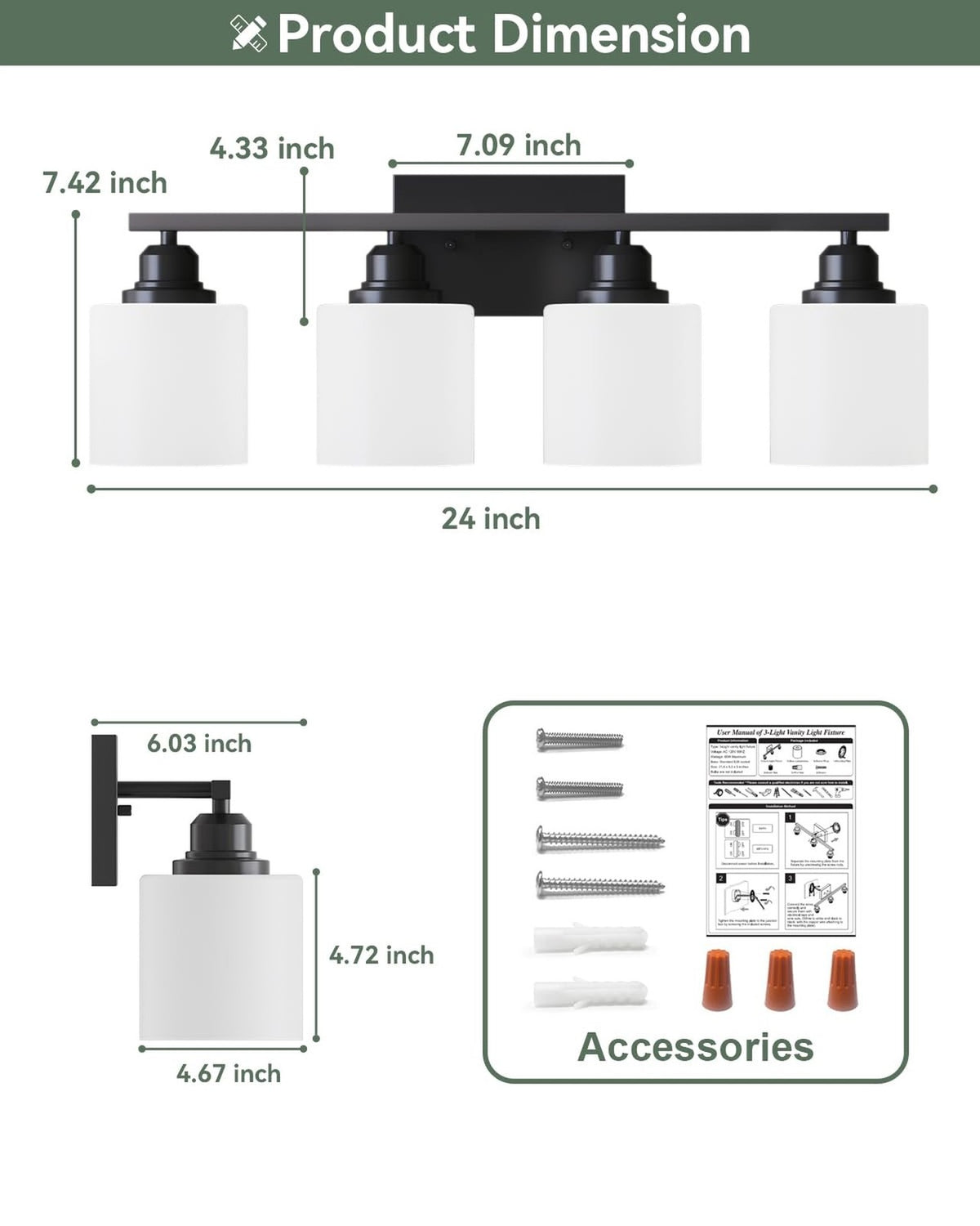 Matte Black 4-Light Bathroom Vanity Light Fixture - Modern Wall Mount
