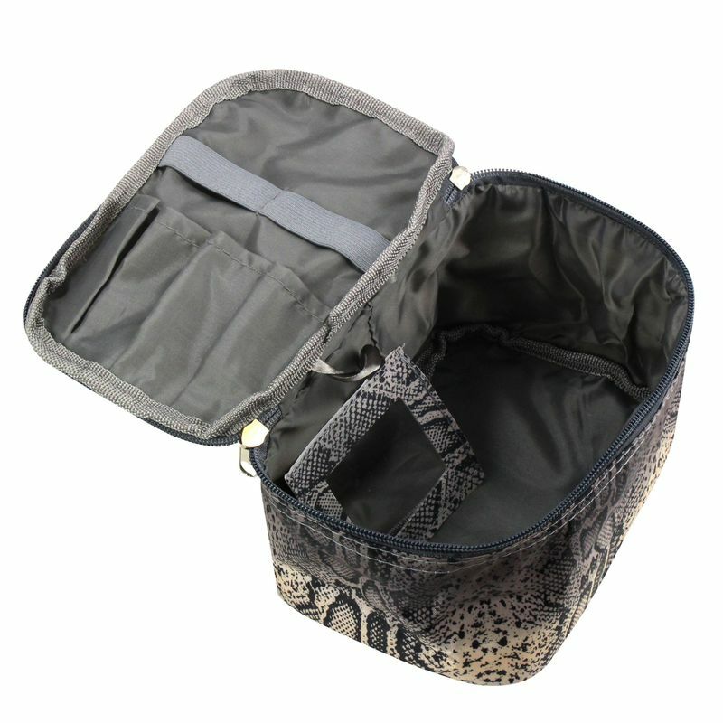 Small Cosmetic Bag with Mirror and Brush Holder - Travel Makeup Organizer