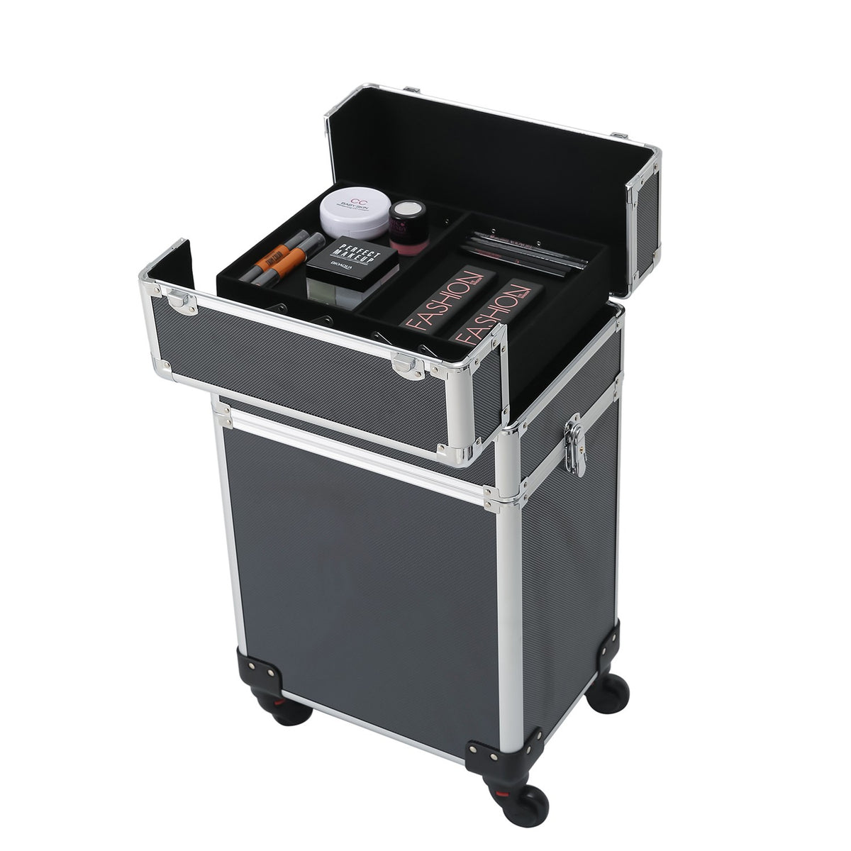 Interchangeable Professional Rolling Makeup Brush Case with Wheeled Design