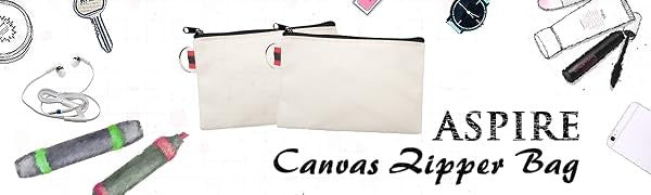 6 Pack Canvas Pouches with Metal Rings - DIY Craft Storage Bags 6x4 Inch