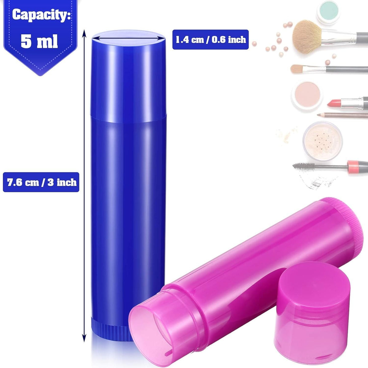 48pcs 5ml Refillable Lip Gloss Tubes with Rotating Caps - Bright Colors