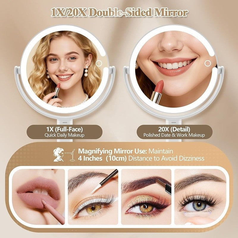 Lighted Makeup Mirror with 30X Magnification and Adjustable Brightness - 360° Rotation