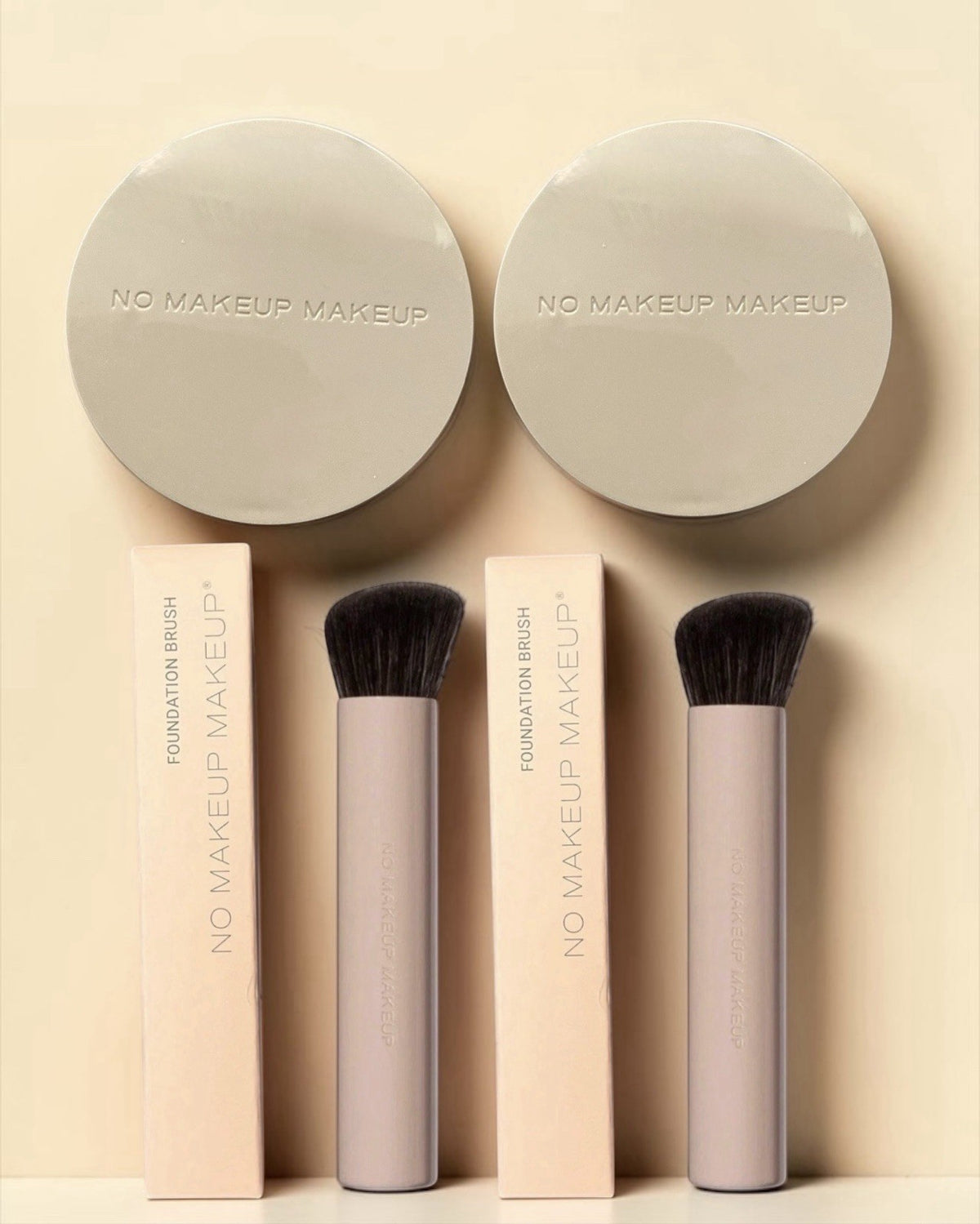 Buildable No Makeup Foundation Duo Set with Brushes - Light Medium