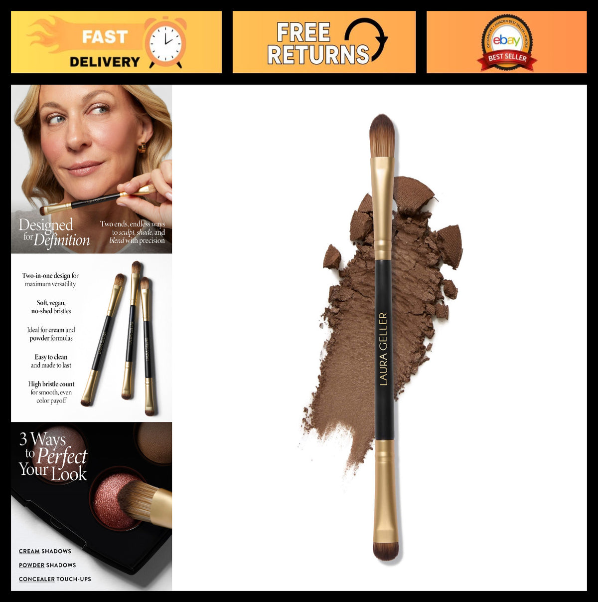 14-Piece Dual-Ended Makeup Brush Set for Eyeshadow & Face - Cruelty-Free