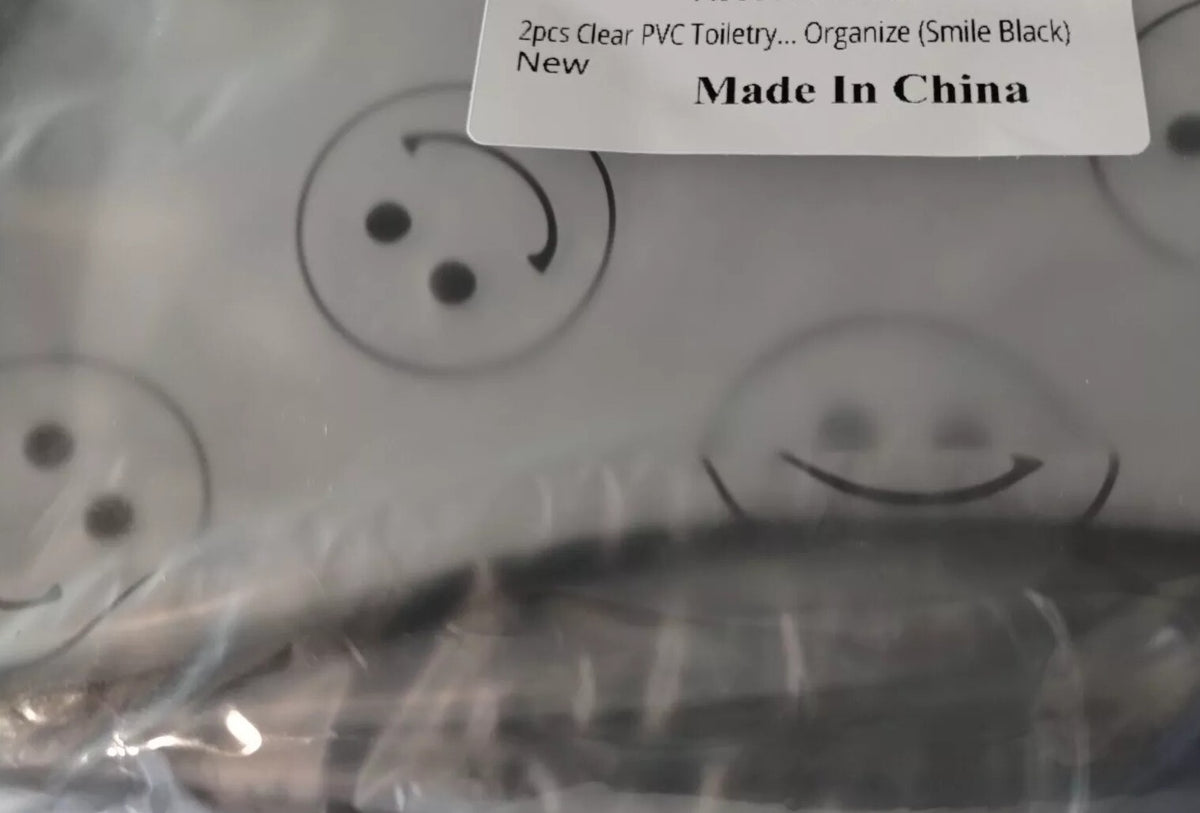 Clear PVC Toiletry & Makeup Bag Set with Smiley Faces - Travel Organizer