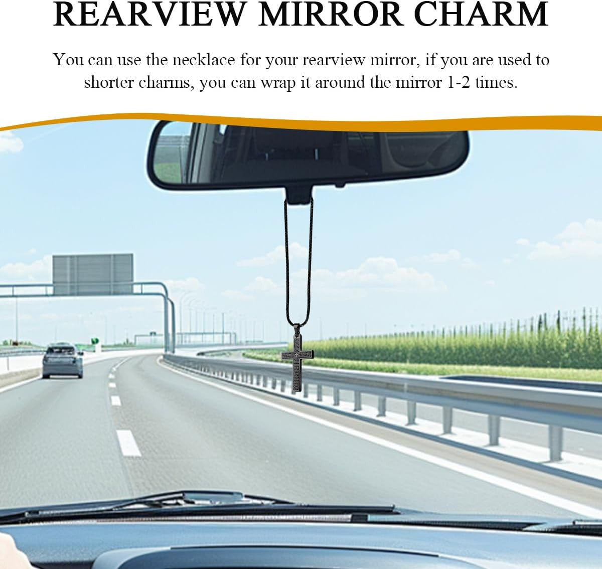 Car Rear View Mirror Cross Pendant Stainless Steel Religious Ornament - Black, Silver, Gold