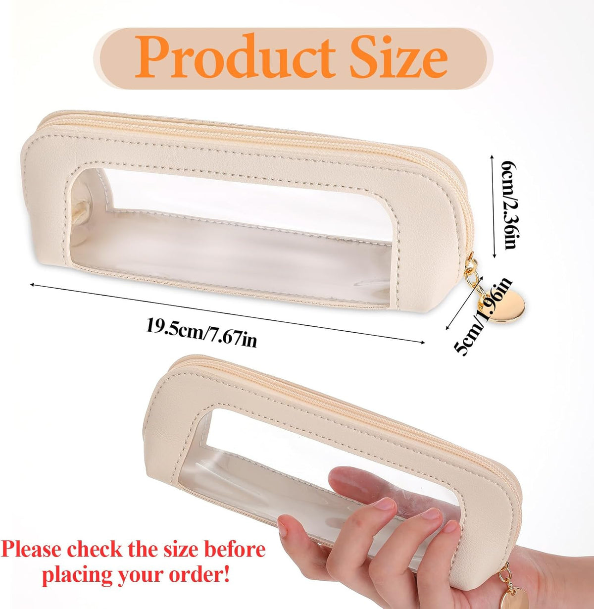 Small Clear Makeup Bag with PU Leather Travel Cosmetic Organizer