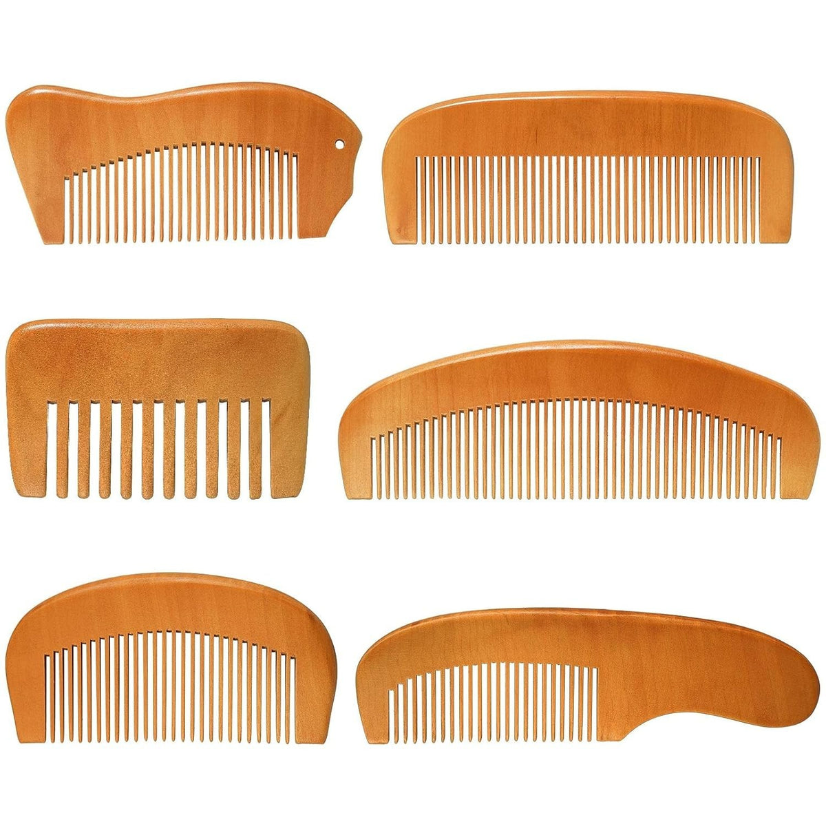 Natural Sandalwood Comb Set - 6 Anti-Static Grooming Combs for Hair & Scalp