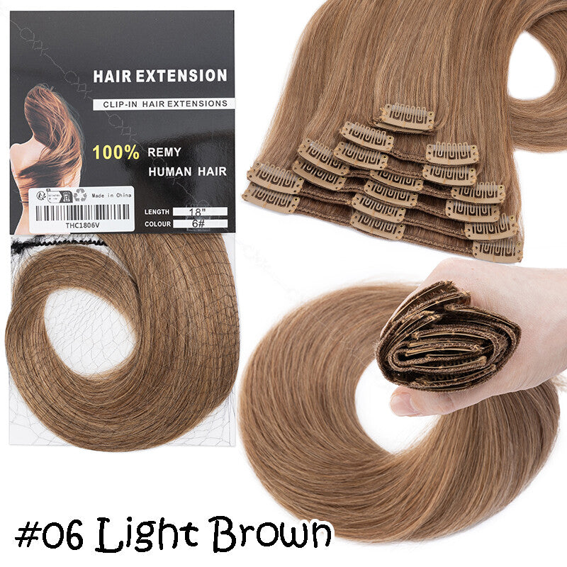 Clip-In Human Hair Extensions Full Head 8-24 Inch Natural Remy Hair