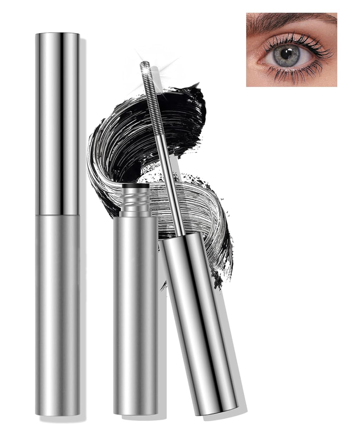 Waterproof Lengthening Mascara with Metal Wand - Clump-Free, 3D Volume, Black