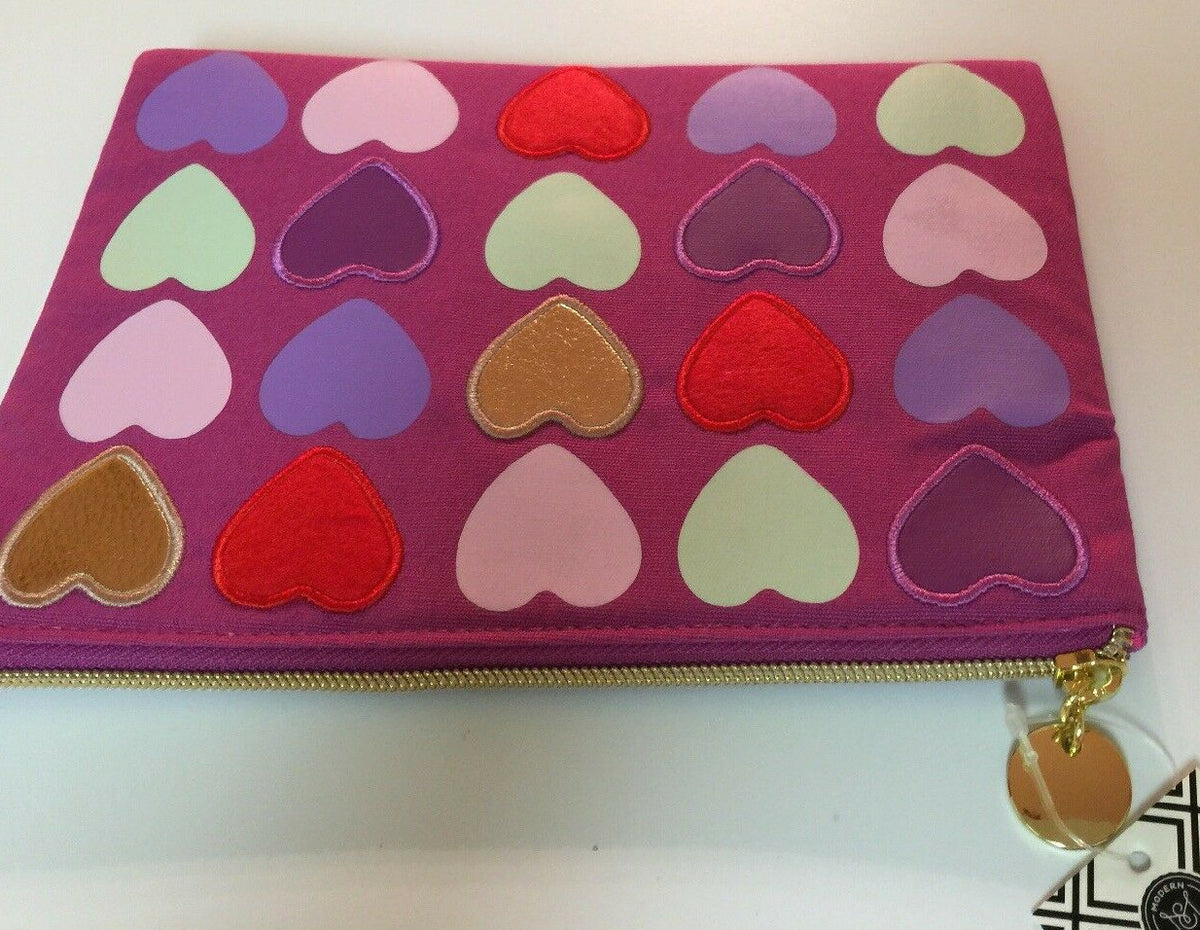 Multi Color Heart Makeup Bag Cosmetic Travel Pouch with Gold Hardware