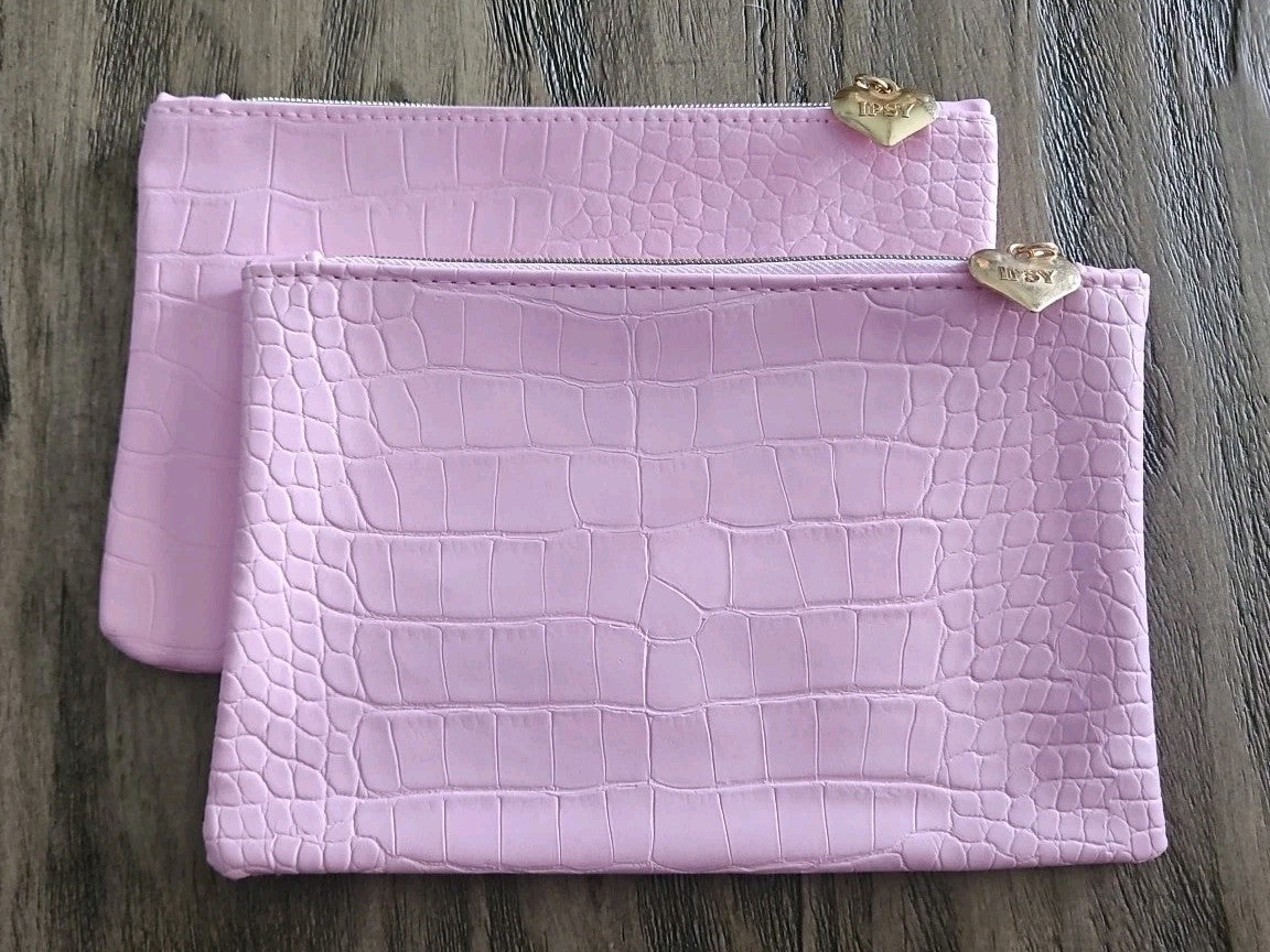 2-Pack Pink Faux Crocodile Makeup Bags with Heart Pull - Ipsy