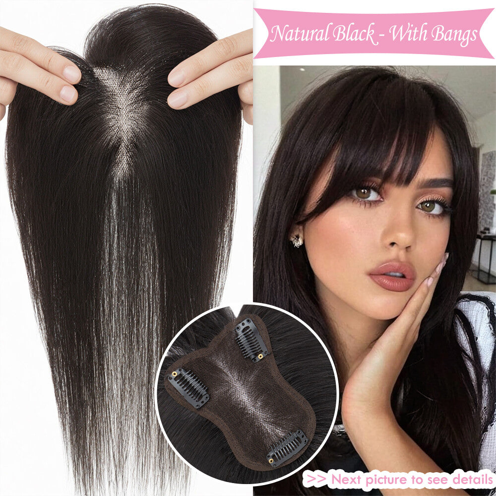 Clip-In Human Hair Extensions with Lace Base - Remy Hair Toppers, Full Head