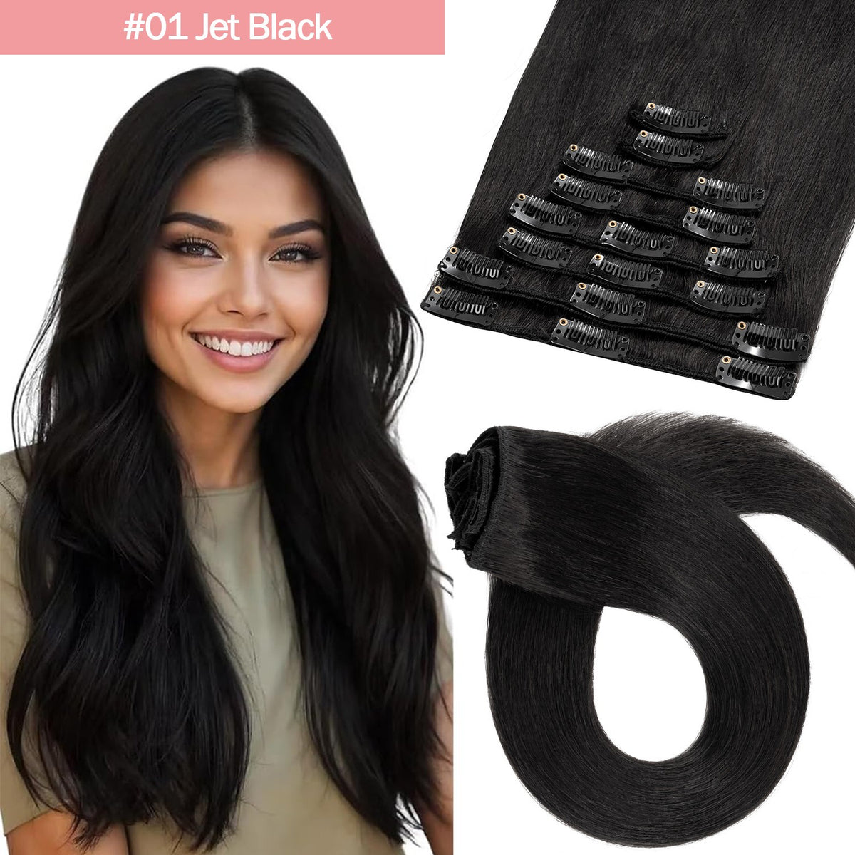 Clip-In Hair Extensions - 100% Real Human Hair Full Head Sets