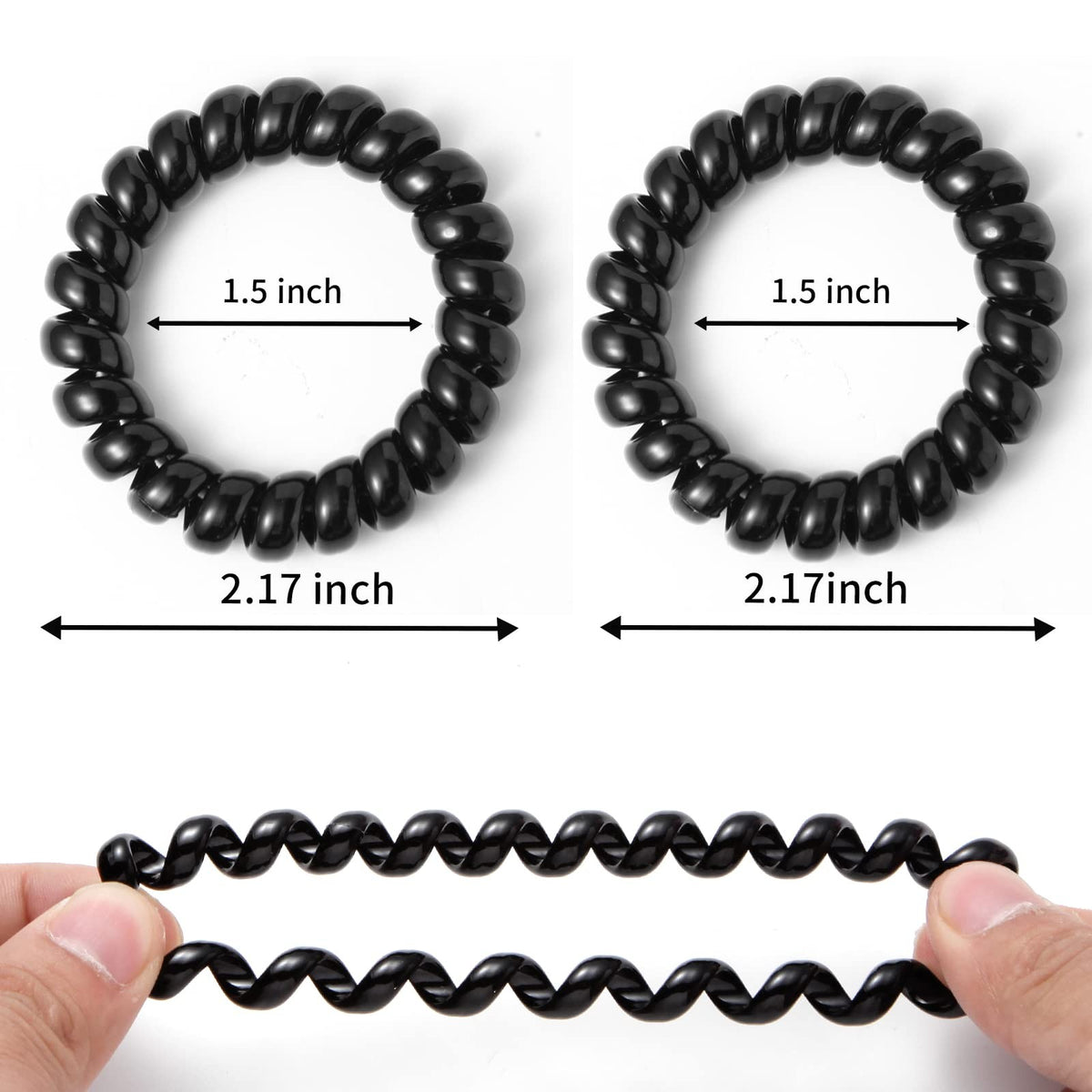 Emrlyr Large Black Spiral Coil Phone Cord Hair 1 Count (Pack of 12),