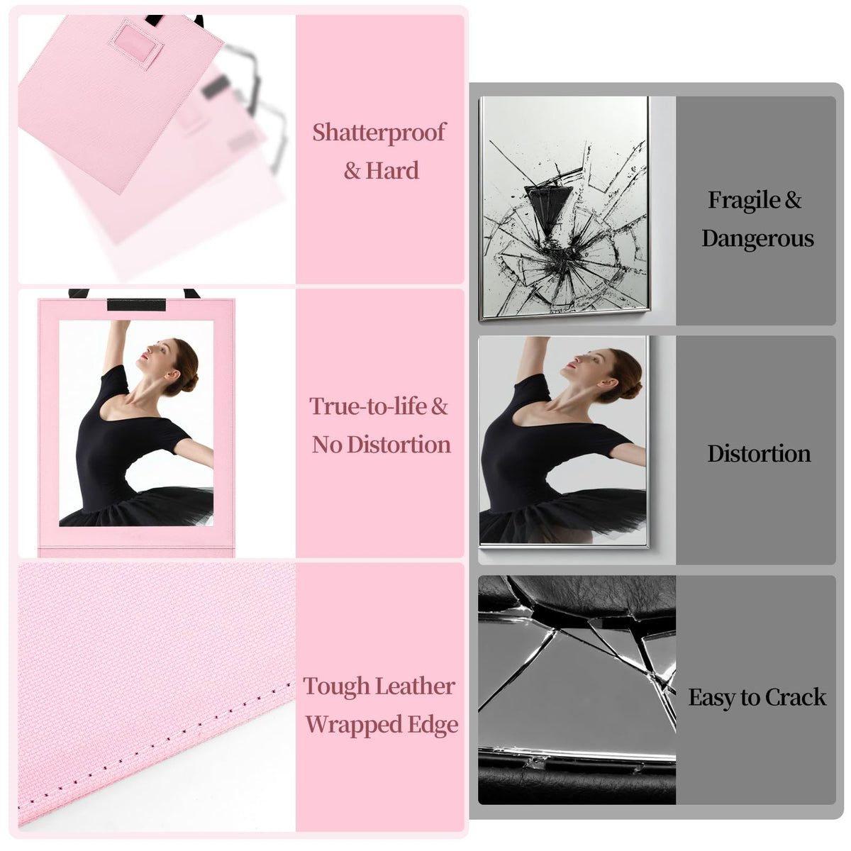 Foldable Full-Length Mirror for Travel - 33x13 Inch Acrylic Dancing Backstage