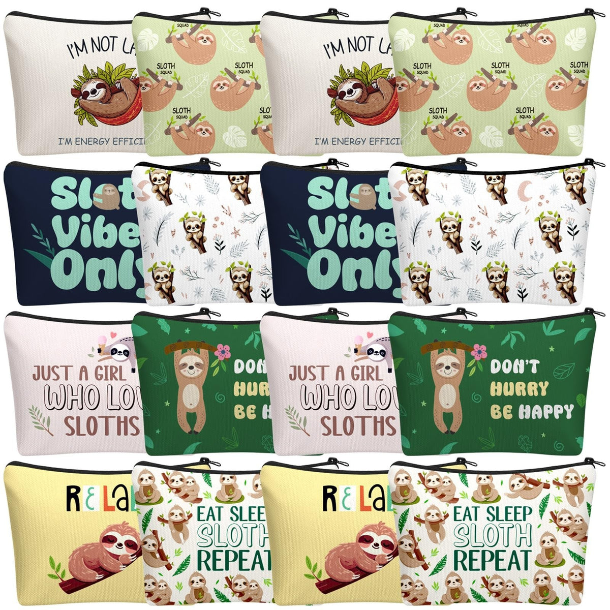 16 Pcs Sloth Makeup Bags - Travel Cosmetic Organizer with Zipper