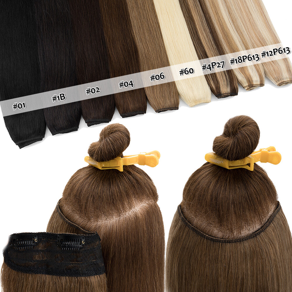 Clip-In Human Hair Extensions V-Shape Half Head - Remy Straight Hair