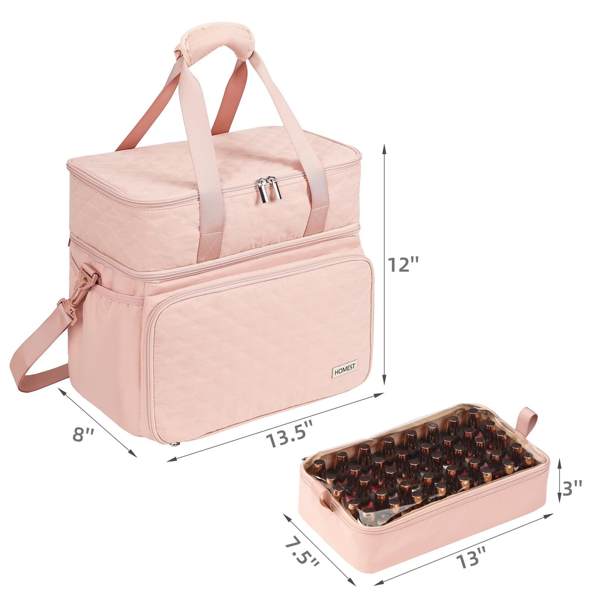 Double Layer Nail Polish Organizer with Lamp and Accessories Storage - Pink