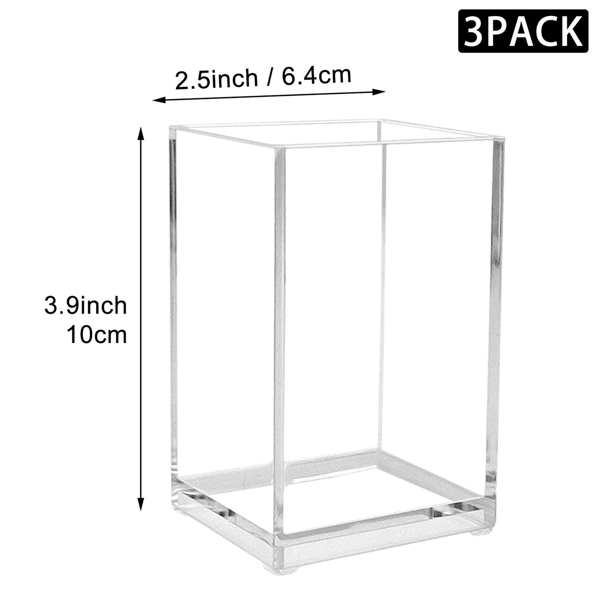 Clear Acrylic Makeup Brush and Pen Organizer - 3 Pack Desk Storage
